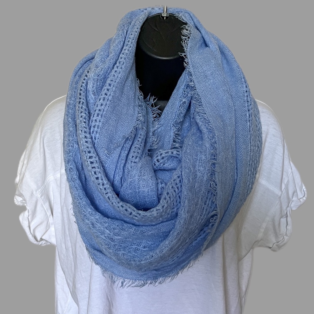 Baby Blue Lightweight Cowl Neck Fringe Infinity Scarf